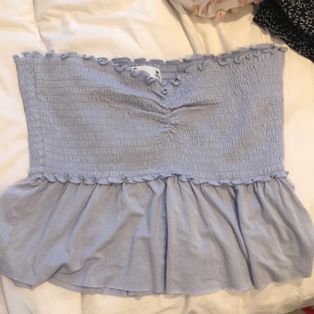 Cropped blue flow tube top